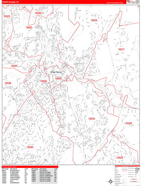 White Plains Zip Code Wall Map